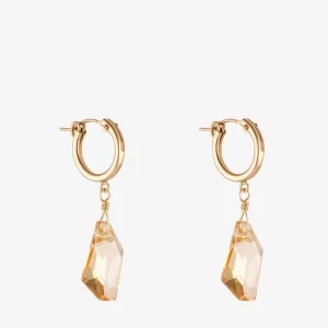 Gold Filled & Golden Shadow Crystal Clip Hoop Earrings