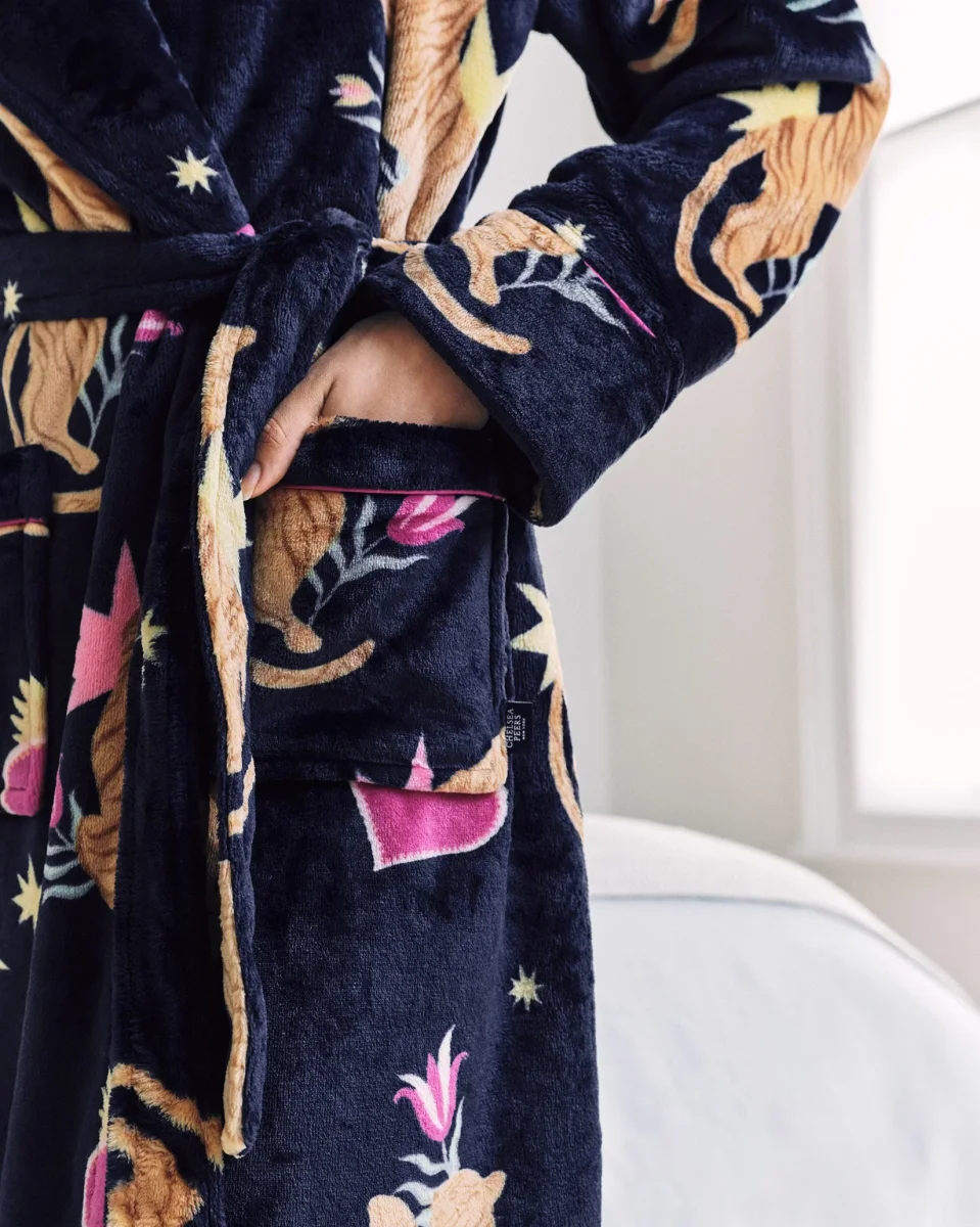 Navy Heart & Tiger Fleece Dressing Gown - Image 5