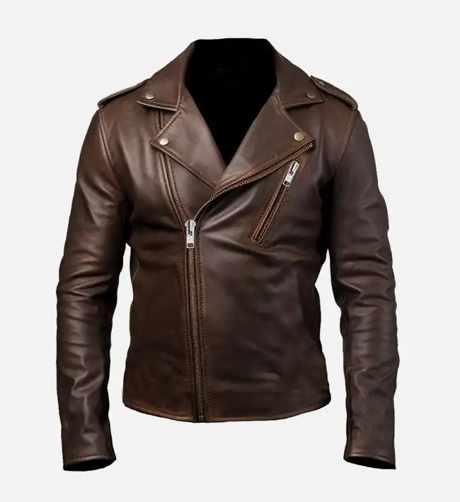 Men's Slimfit Rider Brown Leather Jacket - Image 2