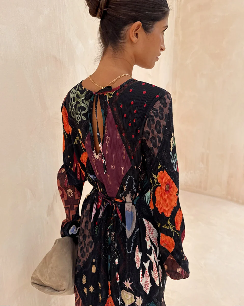 Multicolour Night Garden Gaia Plisse Dress